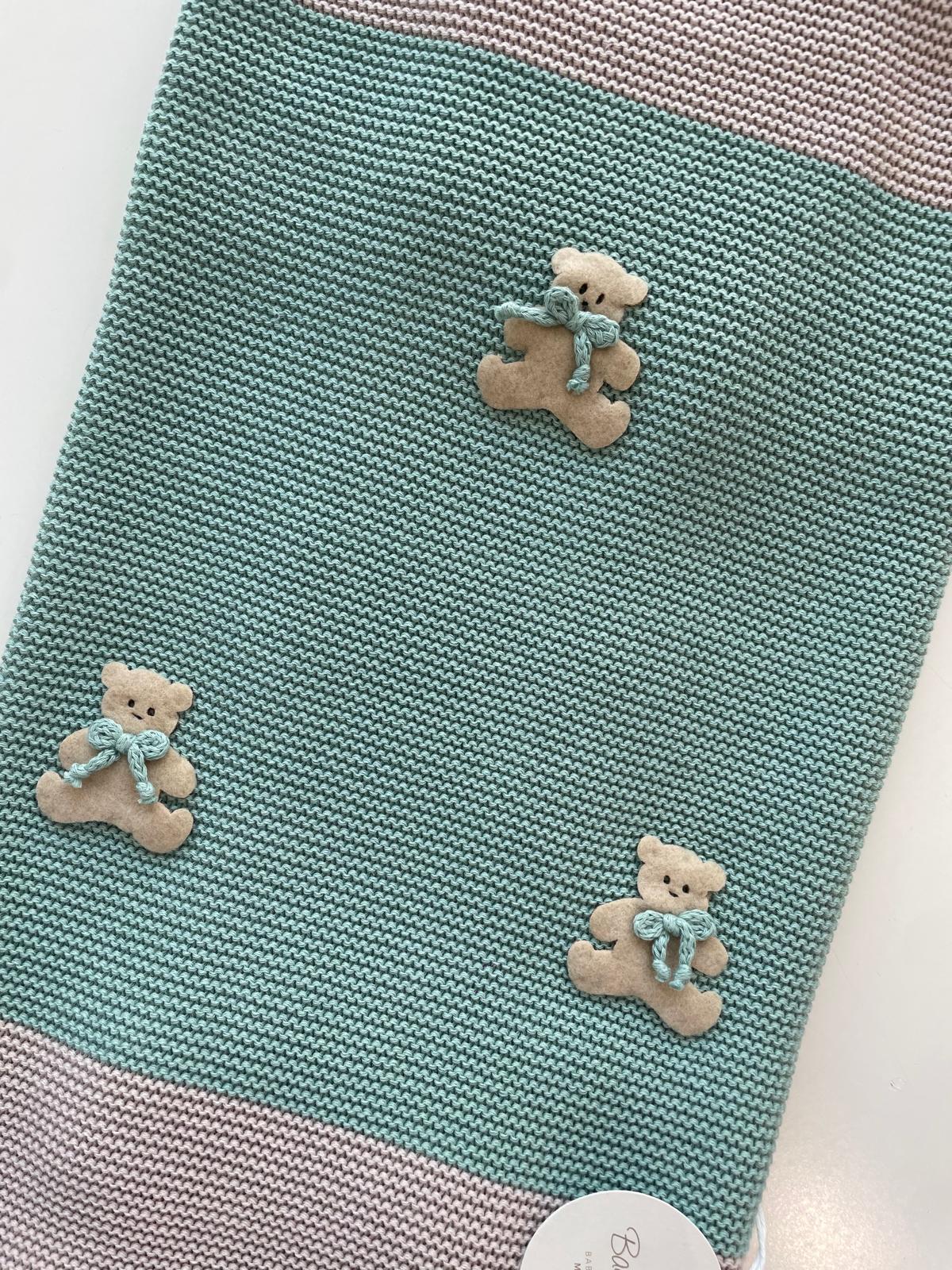 Coperta neonato in puro cotone con applicazione orsetti