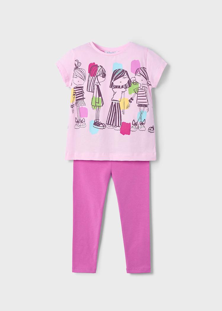 Completo leggings alla caviglia e maglietta stampata bambina